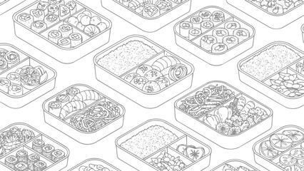 Thin Line Art Bento Box Vector Illustrations, vector