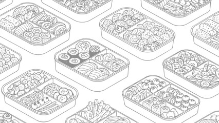 Bento Box Vector Outline Silhouettes Collection, vector