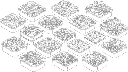 Bento Box Outline Vector Graphics for Creative Use, vector
