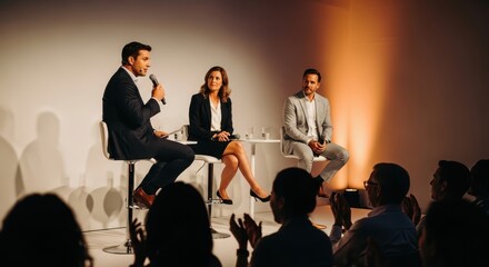 Thought-provoking panel discussion featuring three diverse experts addressing an engaged audience at a professional seminar event