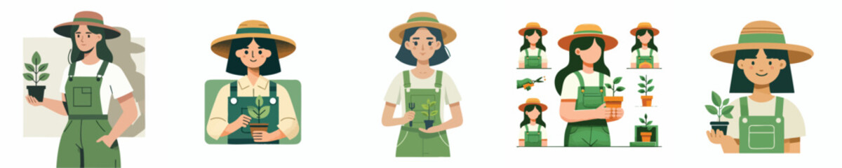 Modern Flat Design Illustration of Female Gardener with Fresh Seedlings