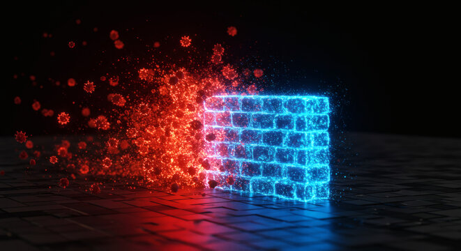 Digital Firewall Protecting Against Virus Attack, Security Concept