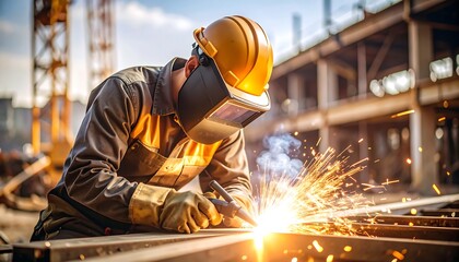 Construction worker welding metal