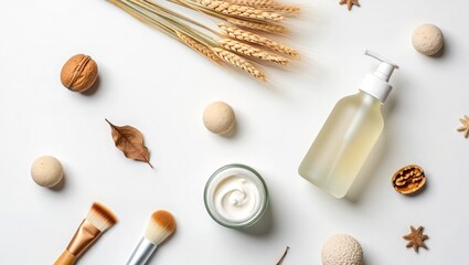 Natural beauty products and ingredients flat lay skincare