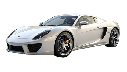 White sports car with silver wheels and red brake calipers supercar luxury car isolated on a transparent background