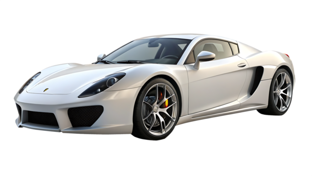 White sports car with silver wheels and red brake calipers supercar luxury car isolated on a transparent background