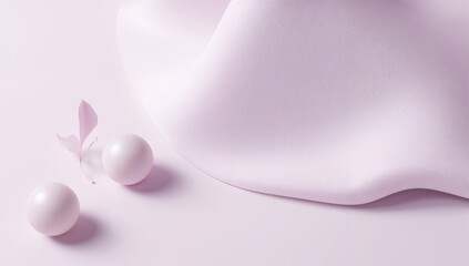Minimal lavender background with flowers and two spheres