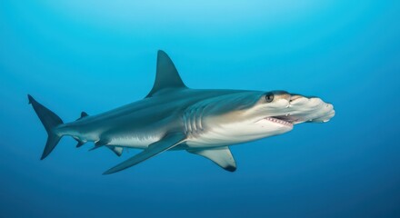 Graceful Hammerhead Shark Glides Through Azure Waters, Teeth Bared in a Glimpse of the Deep