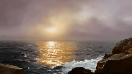 Obraz premium Serene sunset over ocean waves coastal location scenic view tranquil environment natural beauty concept