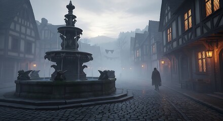 Fototapeta premium Misty medieval town square
