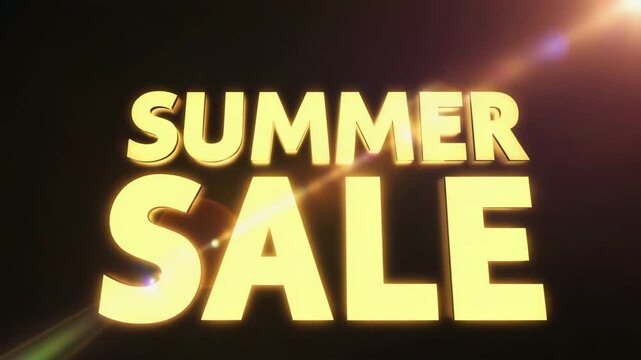 Bright summer sale promotion video with golden text and light flares creating excitement