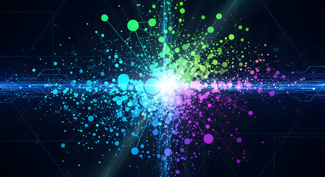 Abstract representation of big data visualization with colorful digital networks