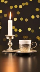 Candlelit Coffee Cup on Dark Table