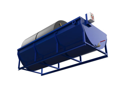 High-Efficiency Industrial Magnetic Drum Separator. Advanced 3D render of robust mineral processing equipment, vital for material handling, recycling, and waste management in industrial plants.