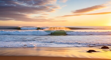 Obraz premium Beautiful Ocean Waves Crashing at Sunset.