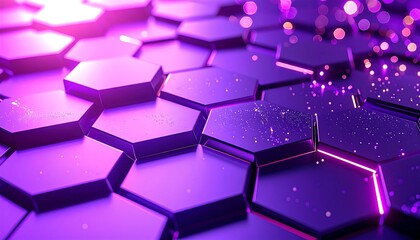 Cybernetic honeycomb structure with vibrant purple neon lights, a dynamic and abstract futuristic technology concept background