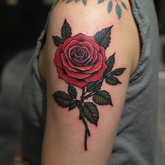 Red Rose Tattoo on Skin Fresh Artistic Upper Arm Floral Design