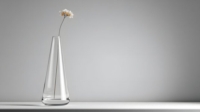 Elegant single white flower with orange stamen in a tall sleek transparent glass vase. - Powered by Adobe