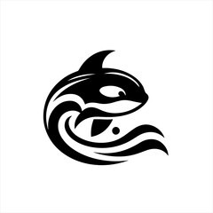 Stylized orca killer whale and wave logo design