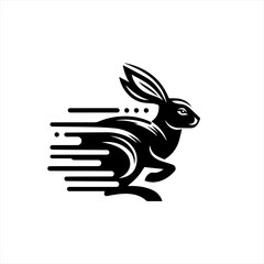 Fast running black rabbit logo with motion lines