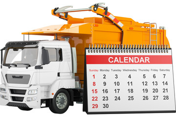 Garbage Truck with desk calendar, transparent background