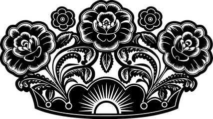 Black and white ornamental rose bouquet vector illustration