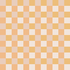 Seamless checkerboard pattern in warm, inviting tones of light orange and cream. Ideal for backgrounds, textiles, or graphic design elements, offering a classic and versatile aesthetic.
