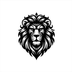 Majestic black and white lion head emblem