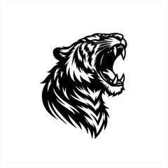 Obraz premium Black and white roaring tiger head graphic design