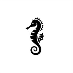 Fototapeta premium Stylized black seahorse silhouette on white background