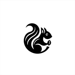 Stylized black squirrel holding a nut icon