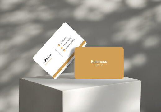 Two Business Cards Mockup with Sunlight Shadow
