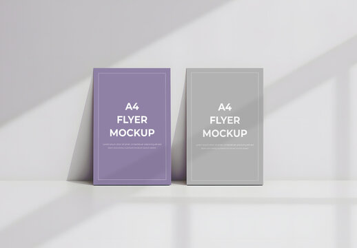 Minimalist A4 Flyer Mockup Set with Natural Light Shadows
