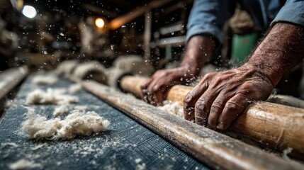 Artisan Craftsman Working with Wool in Traditional Workshop Setting