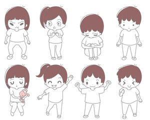 子供のさまざまな感情と表情のセット