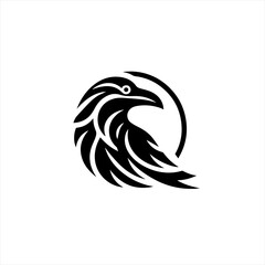 Fototapeta premium Stylized black raven or crow bird logo in circle