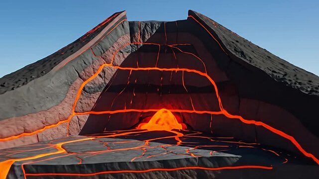 Volcano Eruption Cross Section Animated Lava Flow Geology Education