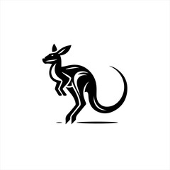 Stylized black kangaroo silhouette leaping forward