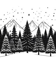 Obraz premium Winter forest scene with mountains