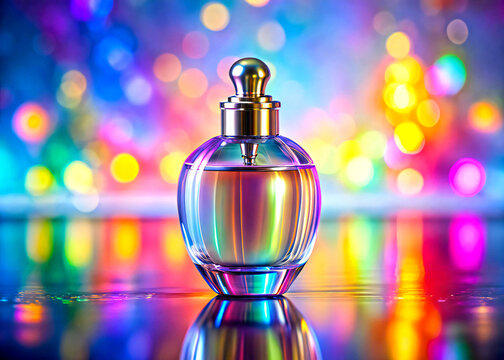 Luxury Perfume Bottle in Gleaming Rainbow Colors with Gradient Lighting