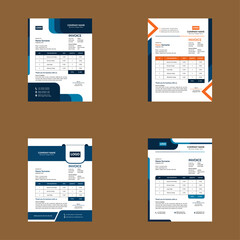 Modern Invoice Design in a Bundle of Four. Minimal Template Display for Promotion.