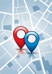 Two location markers on a city map