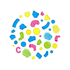 playful assortment of shapes featuring vibrant colors and whimsical design perfect for childrens educational resources and creative projects.