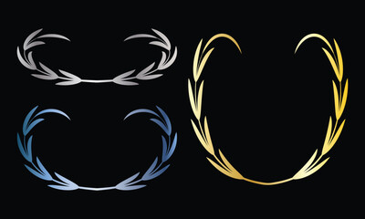 Gold, silver and bronze laurel wreaths for awards
