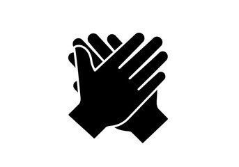 Obraz premium Solid black icon of two hands clapping, a universal symbol for applause, praise, congratulations, and appreciation on a white background
