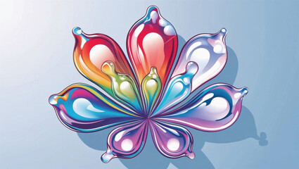 Colorful glossy bubbles arranged in a mandala flower pattern, high detail, vibrant rainbow tones, transparent reflections, vector illustration, light blue gradient background, -Ai Generate