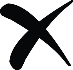Bold black 'x' mark symbol hand drawn brush stroke isolated simple graphic vector
