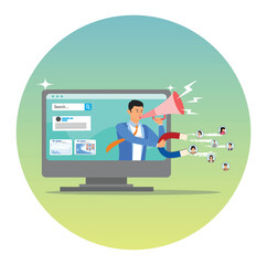 Online media advertising concept. Marketing businessman draw customer to website.