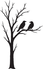 Two Crows on a Bare Tree - Minimalist Silhouette Vector Art for Home Decor & Digital Design
