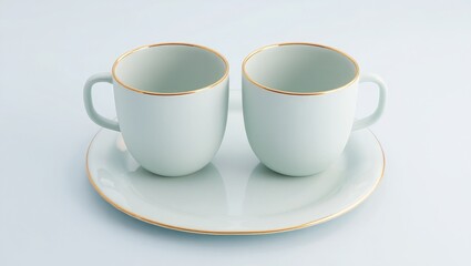 Obraz premium Two light blue coffee cups with gold trim on a saucer